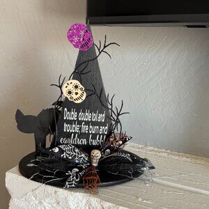 Homemade Black Wood Witch Hat 10" tall